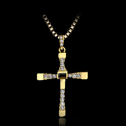 Fast And The Furious Dominic Toretto Vin New Movie Jewelry Classic Rhinestone Pendant Cross Necklaces High Quality Gift